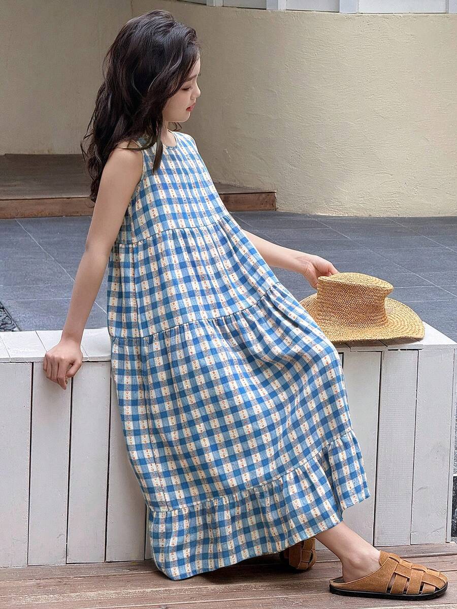 Dazy Kids Tween Girls' Sleeveless Ditsy Floral Dress, Summer - Blue - View 1