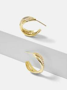 MOTF PREMIUM 18K镀金立方氧化锆简约优雅圈形耳环 - 金黃色 - 查看 7