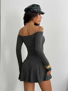 StreetHx Đầm dài tay ôm sát, hở vai dành cho nữ - Xám - Xem 2