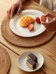 2 PIEZAS Alfombrilla de comedor de ratán hecha a mano, posavasos de té circular simple japonés de color marrón, resistente al calor y aislante, adecuado para mesas de comedor y mesas de café - Marrón - Ver 2