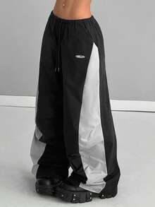 Coolane Women's Spring And Summer Concert Streetwear Going Out Color-Blocked Parachute Pants - Black - View 1