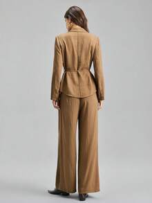 Ontre 两件套：棕色条纹西装外套和条纹长裤，适合现代都市派对、返校季、休闲波西米亚风、度假、节日、春季、情人节狂欢节、女士海滩派对优雅装扮 - 咖啡棕 - 查看 3