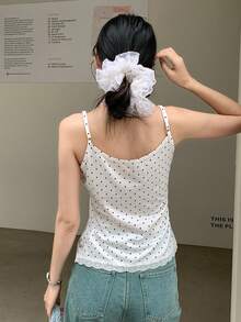 K-Vae 白色波点蕾丝边吊带背心，甜美可爱修身夏季上衣，柔软针织面料，百搭韩式休闲风，街头潮流单品，必备叠穿单品 - 白色 - 查看 2