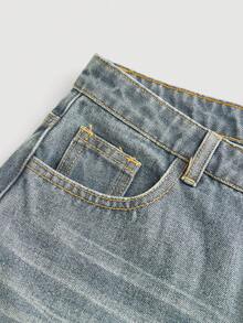 SHEIN Girlism 少女Y2K复古宽松阔腿牛仔裤，原宿风韩流街头服饰，2000年代复古风，适合春秋季返校季穿着。 - 淺色水洗藍 - 查看 4