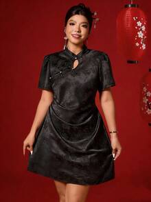 Elenzga 大码提花针织镂空连衣裙，春夏款 - 黑色 - 查看 3