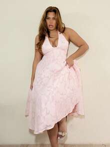 MelDlgn 大码女式春夏粉色 V 领露背纹理面料雪纺连衣裙、女式复活节连衣裙、毕业服装、女式性感俱乐部服装、女式春季服装、夏装、节日晚会服装、女式生日服装、婚礼服装、女式度假服装、音乐会 - 粉色 - 查看 7