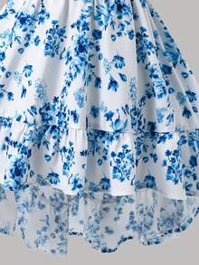 SHEIN Young Girl Sleeveless Ditsy Floral Casual Chiffon Dress Sundresses For Vacation Girl Vacation Dress,Kids - Pink - View 7