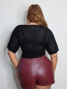 MelDlgn 大码复古棕色不对称分层短裤 - 学院风，70 年代风格，休闲，舒适，通勤，复古美学，适合学校、教学和办公室穿着 - 酒紅色 - 查看 2