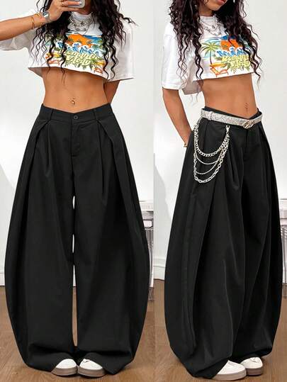 Coolane Plus Size Casual Solid Color Curved Leg Pants