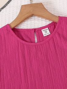 SHEIN Set de 2 piezas de top de tirantes casual de unicolor y pantalones para niñas preadolescentes - Rosa Fucsia - Ver 8