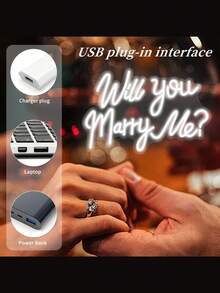 One 40*26.8cm "Will You Marry Me?" Neon Proposal Stick: Silicone Tube + Acrylic Board, USB Powered (Data Cable Included) | Warm White Handwritten Text, Romantic Atmosphere; Suitable For Proposals/Engagements/Confession Ceremonies, Wall-Mounted/Hanging Set. - White - View 5