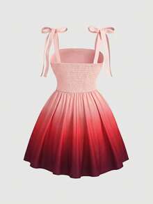 SHEIN MOD 大码女式日落黄印花吊带系带露脐连衣裙 - 粉色 - 查看 2