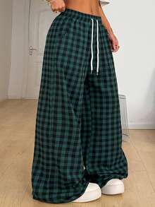 Coolane Quần ống rộng kẻ caro họa tiết phong cách vintage xuân/hè dành cho nữ, thích hợp cho các buổi hòa nhạc, lễ hội, tiệc tùng, đi chơi, hội chợ thời Phục Hưng, câu lạc bộ. - màu xanh lá - Xem 6