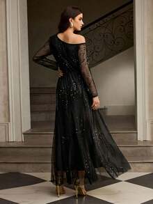 ZEYLAH Sequin Asymmetric Waist Maxi Dress, Autumn/Winter - Black - View 3