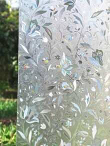 1片优雅郁金香图案隐私窗膜，浴室玻璃隐私贴纸，防紫外线，家用磨砂玻璃贴膜 - 自粘式，无需胶水，透明/不透明玻璃纸，易撕易贴，适用于办公室和客厅装饰，花卉图案膜 | PVC材质，郁金香装饰礼品，生日/毕业礼物 - 彩色 - 查看 4