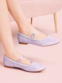 CUCCOO DOLLMOD Giày búp bê đế bằng giả ngọc trai dành cho nữ, thích hợp cho ngày Valentine, kỳ nghỉ xuân, lễ Phục sinh, ngày Valentine. - Màu tím hoa cà - Xem 4