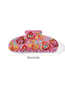 The Winx X SHEIN 时尚亮泽玫瑰粉色，甜美可爱印花卡通发爪、发夹、发饰，大号，适合造型、美容和扎发。 - 玫紅色 - 查看 5