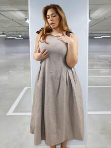 MelDlgn 大码纯色拼布系带休闲长裙 - 彩色 - 查看 6