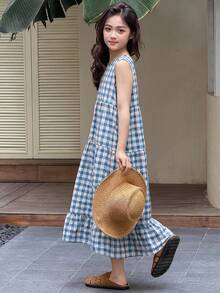 Dazy Kids Tween Girls' Sleeveless Ditsy Floral Dress, Summer - Blue - View 4