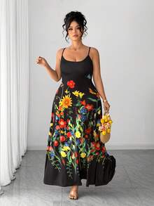 Elenzga 大码女式优雅碎花黄色无袖连衣裙，舒适短袖夏季连衣裙，适合度假、海滩、毕业典礼、节日、情人节、音乐节、母亲节、万圣节、感恩节、复活节、国庆节、舞会、约会、派对、婚礼、郊游等场合。 - 黑色 - 查看 3