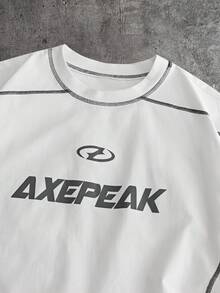 AXEPEAK Men's Fashionable Street Letter Graphic Round Neck Short Sleeve T-Shirt, Summer - White - View 4