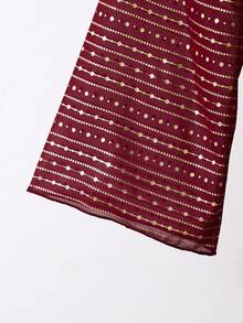 SHEIN Tween Girls' Jacket & Dress Set, Textured Fabric With Metallic Print, Comfortable, Elegant And Luxurious Appearance - Burgundy - View 9