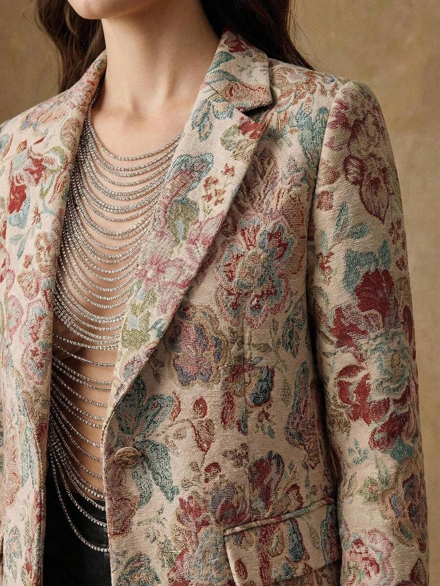 Anewsta New Fashionable Printed Fitted Blazer Jacket For Women, Autumn/Winter