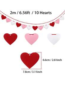 Dây trang trí hình trái tim treo ngày Valentine, vòng hoa trái tim bằng nỉ màu đỏ hồng trắng cho lễ kỷ niệm, đám cưới, sinh nhật, trang trí nhà cửa, quà tặng ngày Valentine, trang trí phòng. - Nhiều màu - Xem 3