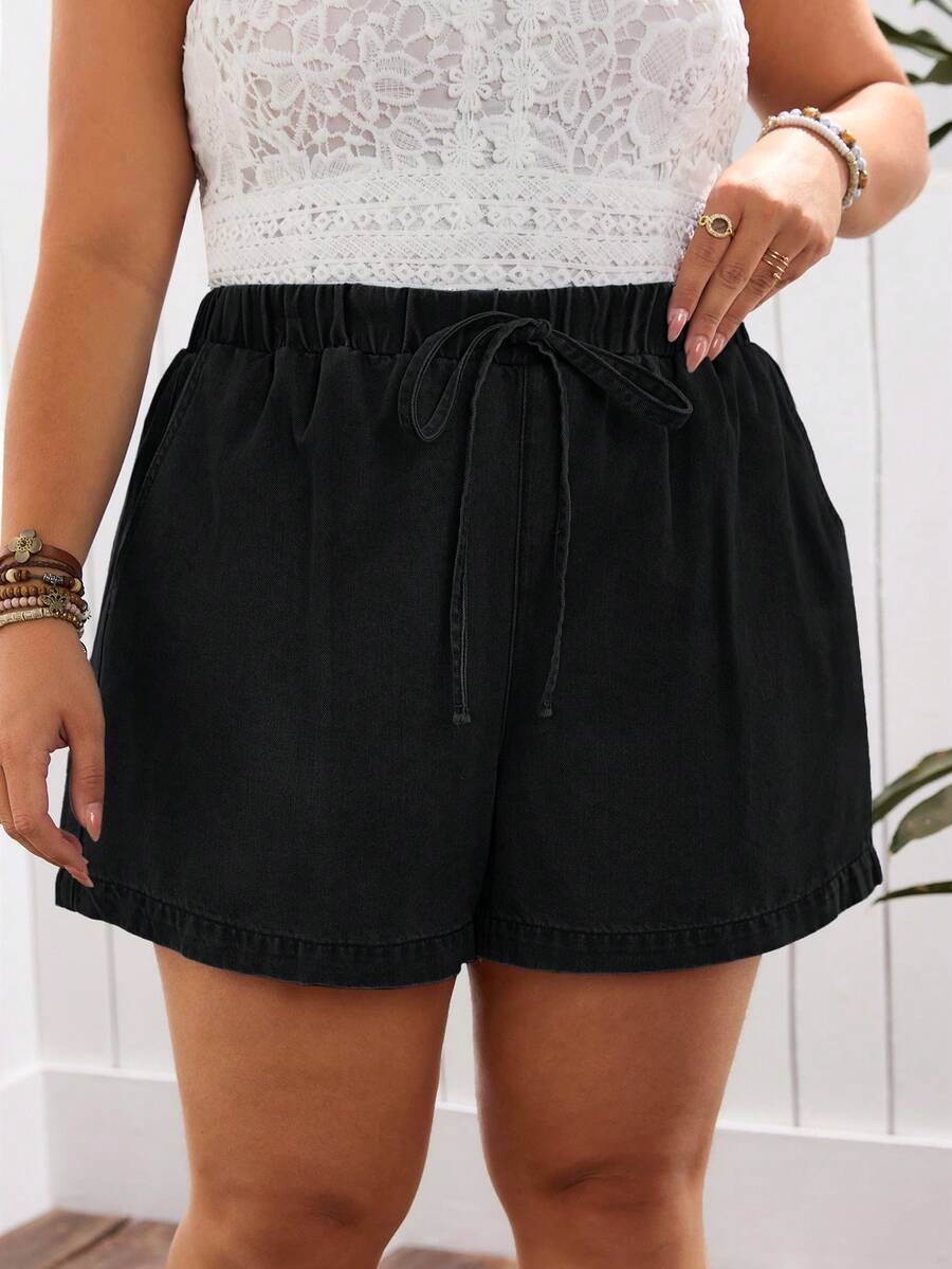 EMERY ROSE Quần short denim mềm mại và gợi cảm dành cho người có thân hình đầy đặn, kiểu dáng thoải mái và phù hợp cho kỳ nghỉ hè. - Màu xám đen - Xem 1