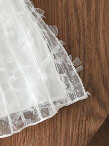 SHEIN 少女甜美优雅白色刺绣3D蝴蝶结网纱A字公主迷你裙，日常百搭，优雅可爱，甜美可人。 - 白色 - 查看 5
