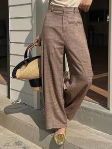 DAZY 女士直筒九分裤，宽松版型，优雅正式，春夏款 - 棕色 - 查看 4