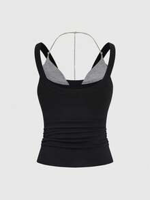 ROMWE Grunge Punk 朋克铆钉装饰修身黑色百搭女式背心 - 黑色 - 查看 2