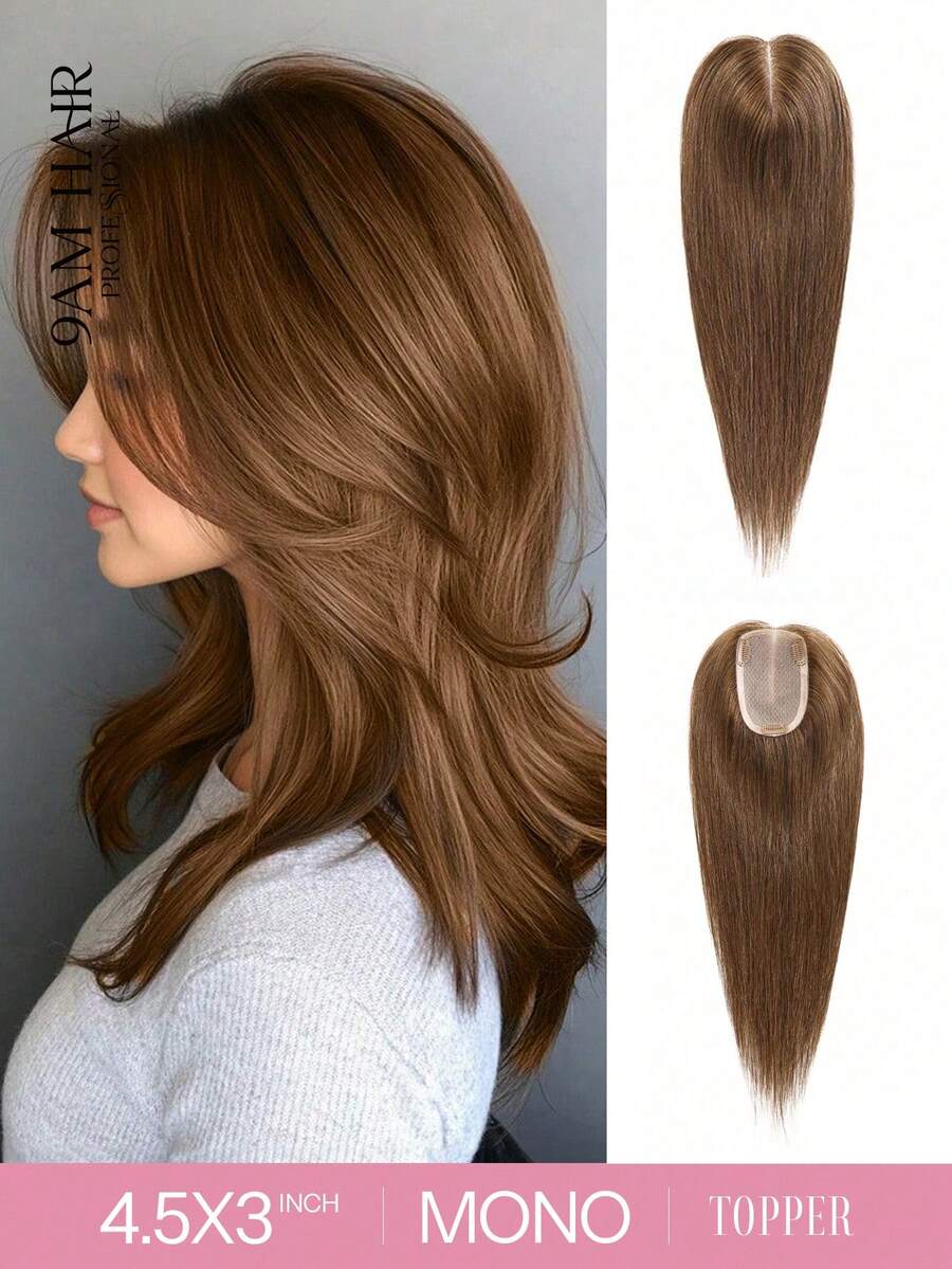 蜜棕色无胶发片，适合女士，真人发片，适合头发稀疏的女士，蕾丝发片，夹式接发