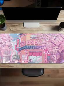 1个可爱猫咪咖啡厅粉色樱花动漫桌垫，防滑橡胶底座，硅藻土材质，超光滑表面，大号鼠标垫，适用于电脑、笔记本电脑、办公室装饰、家庭办公用品、桌面配件 - 可愛的貓卡和粉紅櫻花 - 查看 1