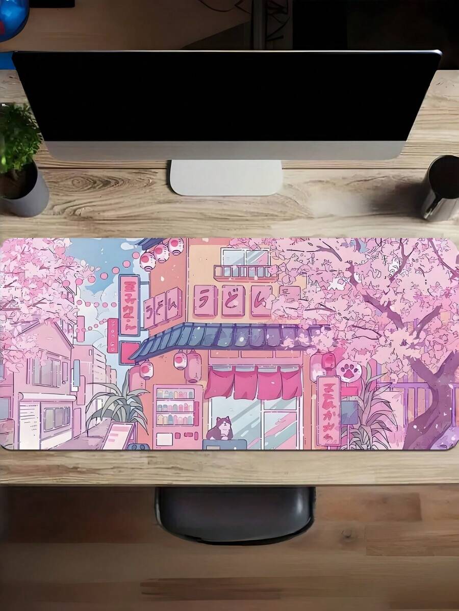 1 Tấm lót bàn hình mèo dễ thương, màu hồng hoa anh đào, đế cao su chống trượt, chất liệu Diatomite, bề mặt siêu mịn, tấm lót chuột lớn cho máy tính, laptop, trang trí văn phòng, đồ dùng văn phòng tại nhà, phụ kiện bàn làm việc - Quán cà phê mèo dễ thương và hoa anh đào màu hồng - Xem 1