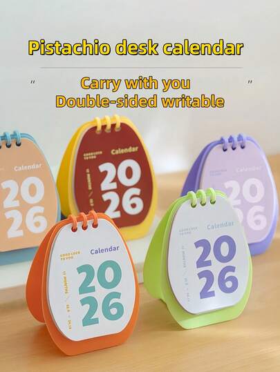 Zazumi 1款开心果图案2026迷你线圈日历，便携设计，方便快速记笔记，多种颜色可选，每月翻页式桌面记事本，适用于工作和家庭使用。
