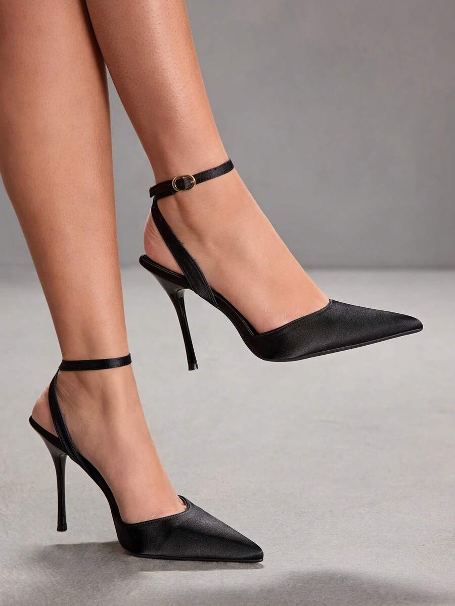 CUCCOO SZL Sepatu hak tinggi stiletto wanita dengan ujung runcing dan tali pergelangan kaki, cocok untuk bepergian, kencan, pesta, pernikahan, dan acara lainnya, termasuk Hari Valentine dan sepatu musim semi. - Sarden hitam - View 1