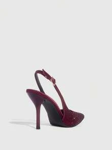 CUCCOO SZL Tacones altos elegantes y lujosos con diseño de hebilla con rhinestones de punta fina para mujer, ideales para Navidad - Rojo - Ver 10