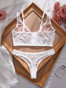 2pcs Lace Patchwork Front Closure Women's Lingerie Set - White - View 3