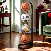 Soporte multifuncional para aro de baloncesto, estantería de almacenamiento de baloncesto negra para uso doméstico - Negro - Ver 5