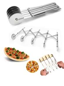 5/7轮蛋糕切割器，不锈钢披萨切割器，可伸缩披萨切割器，多圆蛋糕面包糕点面团滚轮切割工具烘焙配件 - 高级蛋糕切割机 - 銀色 - 查看 1