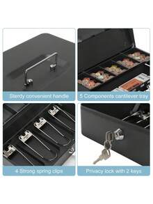 大容量安全现金盒，带安全弹簧夹锁 - 重型金属结构，配有可拆卸硬币托盘和现金整理器，3 种款式可选。 - 彩色 - 查看 3