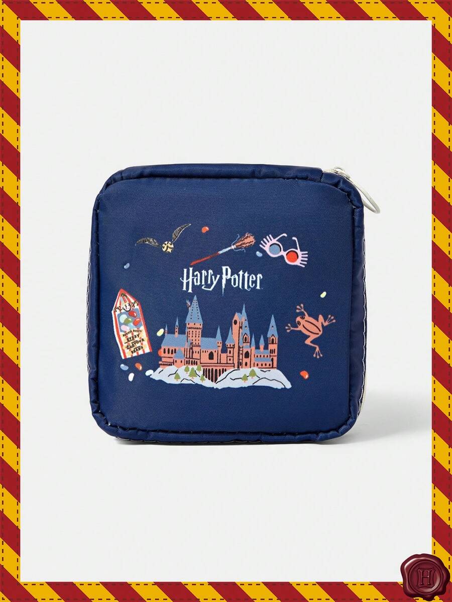 HARRY POTTER X SHEIN 1-Letter Pattern Wash Bag With Travel Cosmetic Organizer, Suitable For Carrying Travel Essentials And Cosmetics - Navy Blue - View 1
