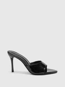 CUCCOO BIZCHIC Black Patent Leather Pointed Toe Stiletto Heel Casual Slip-On Sandals, Fashionable Open Toe High Heels For Women Valentine's Day - Black - View 2