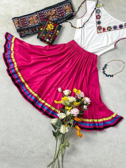 EMERY ROSE Women's Casual Colorful Striped Patchwork A-Line Skirt, Spring/Summer