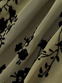 SHEIN MOD Đầm ren đen tay chuông cổ vuông cỡ lớn - xanh quân đội - Xem 4