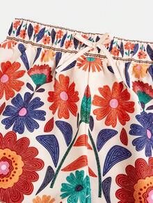 Travachic KIDS Bộ đồ đi nghỉ mát thanh lịch dành cho bé gái tuổi teen: áo tay ngắn in hoa và quần short cạp chun. - Nhiều màu - Xem 5