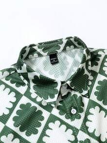 Manfinity Homme 男士休闲全印花衬衫，时尚日常穿着绿色图案衬衫，男士绿白衬衫，男士绿色夏威夷衬衫，绿色图案衬衫，男士短袖衬衫，男士复古风格，日常休闲，周末旅行，户外活动，探险旅行，轻松的工作环境或半正式场合，男友/丈夫礼物，周年纪念/生日礼物，派对，夏季假期，婚礼，春夏交替，狂欢节，男士节日三叶草印花短袖Polo衫，圣帕特里克节 - 彩色 - 查看 5