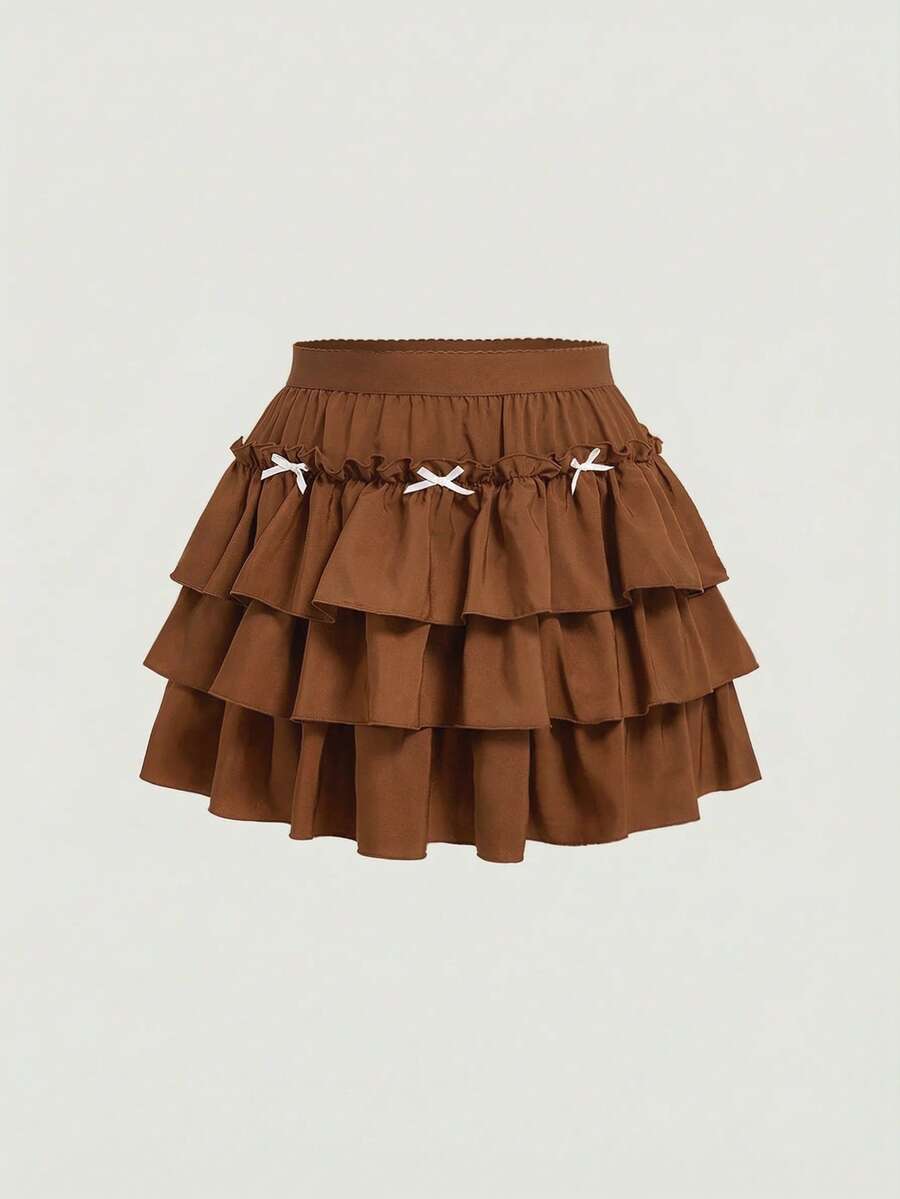 SHEIN MOD Váy xòe màu đen cỡ lớn dành cho nữ, có nơ. - màu nâu - Xem 1