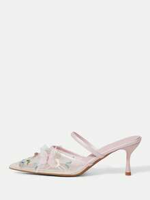 CUCCOO HITCHD 女士时尚优雅派对花卉刺绣网纱蝴蝶装饰尖头高跟鞋 - 淺粉色 - 查看 10